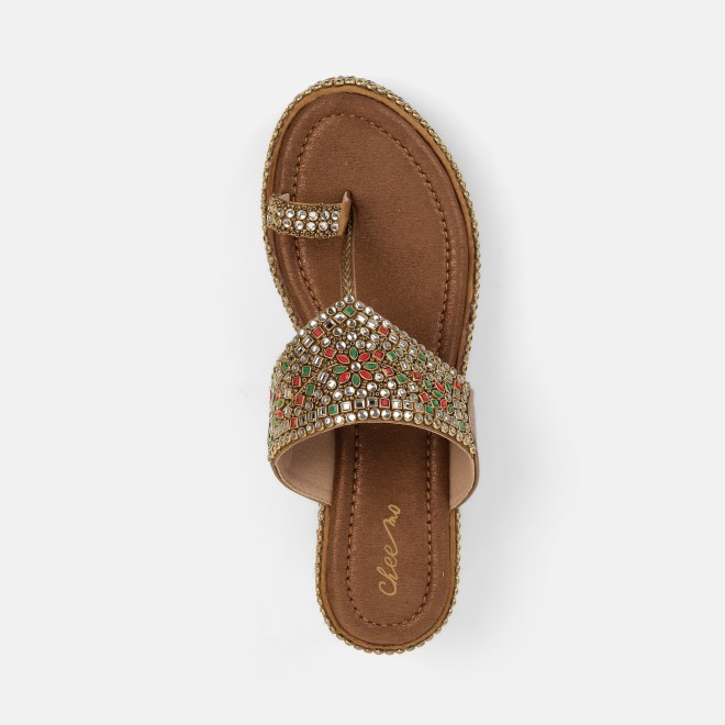 Cheemo Women Antic-gold Ethnic Slip Ons (SKU: 92-258-28-37)