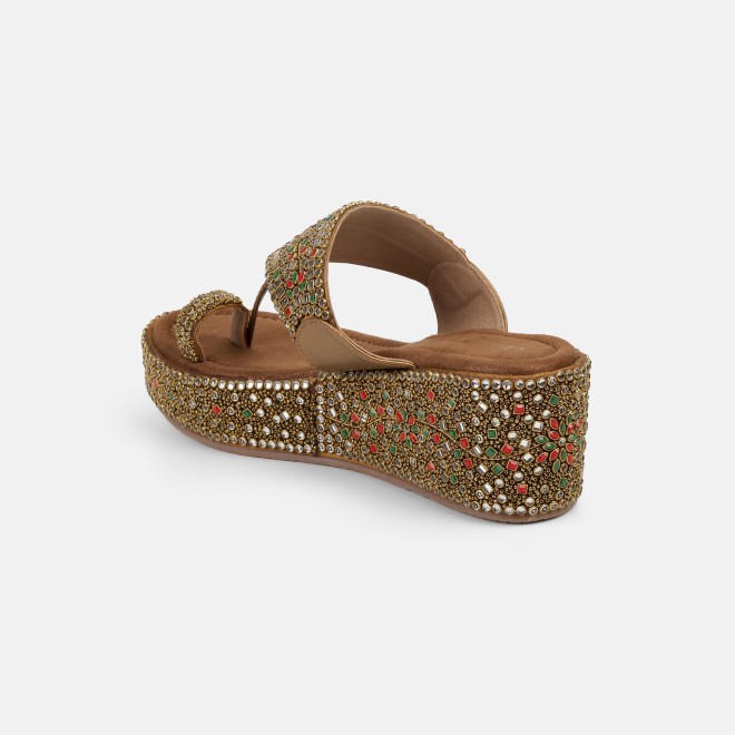Cheemo Women Antic-gold Ethnic Slip Ons (SKU: 92-258-28-37)