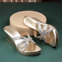 Women Gold Party Slip Ons