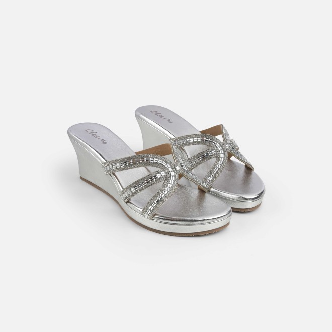 Cheemo Women Silver Party Slip Ons (SKU: 92-259-27-37)