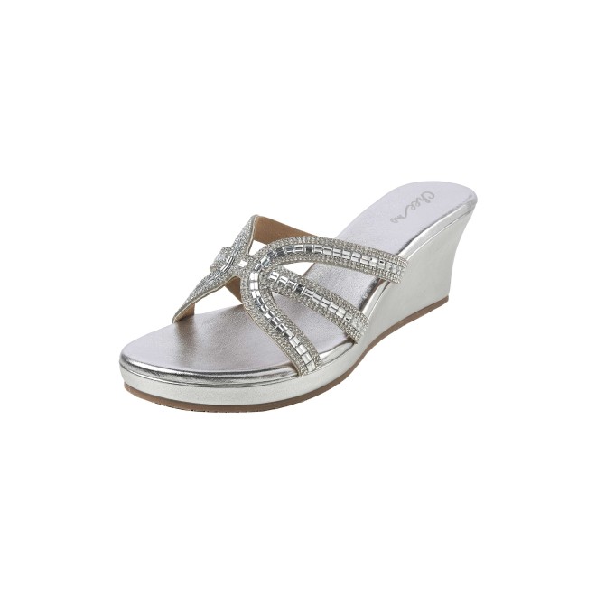 Cheemo Women Silver Party Slip Ons (SKU: 92-259-27-37)
