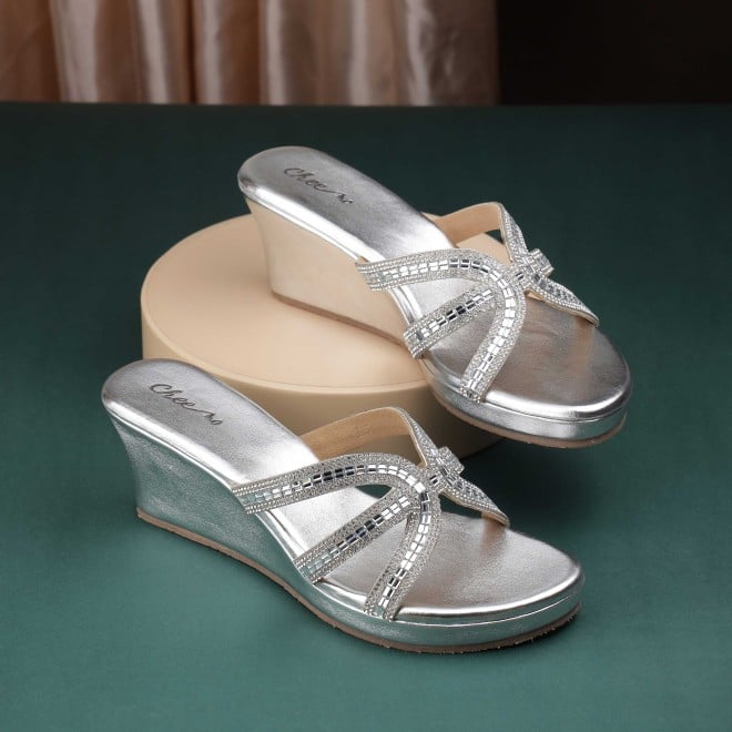 Cheemo Women Silver Party Slip Ons (SKU: 92-259-27-37)