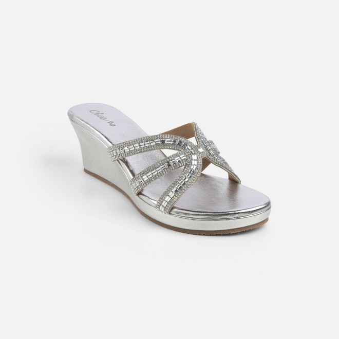 Cheemo Women Silver Party Slip Ons (SKU: 92-259-27-37)