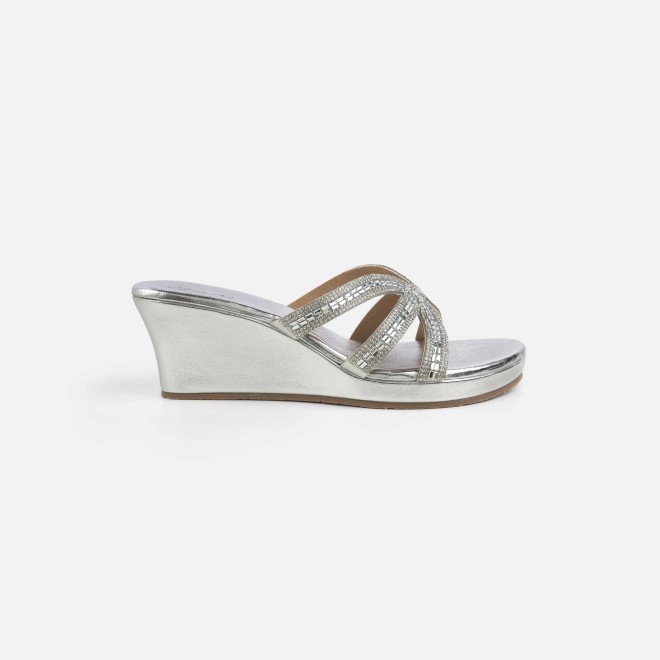 Cheemo Women Silver Party Slip Ons (SKU: 92-259-27-37)