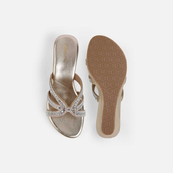 Cheemo Women Gold Party Slip Ons (SKU: 92-259-15-37)