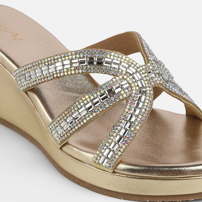 Cheemo Women Gold Party Slip Ons (SKU: 92-259-15-37)