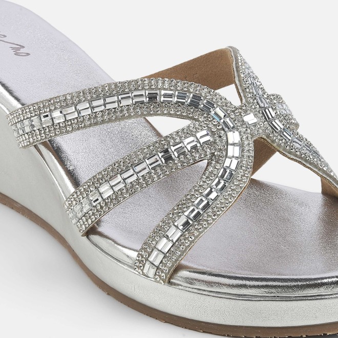 Cheemo Women Silver Party Slip Ons (SKU: 92-259-27-37)