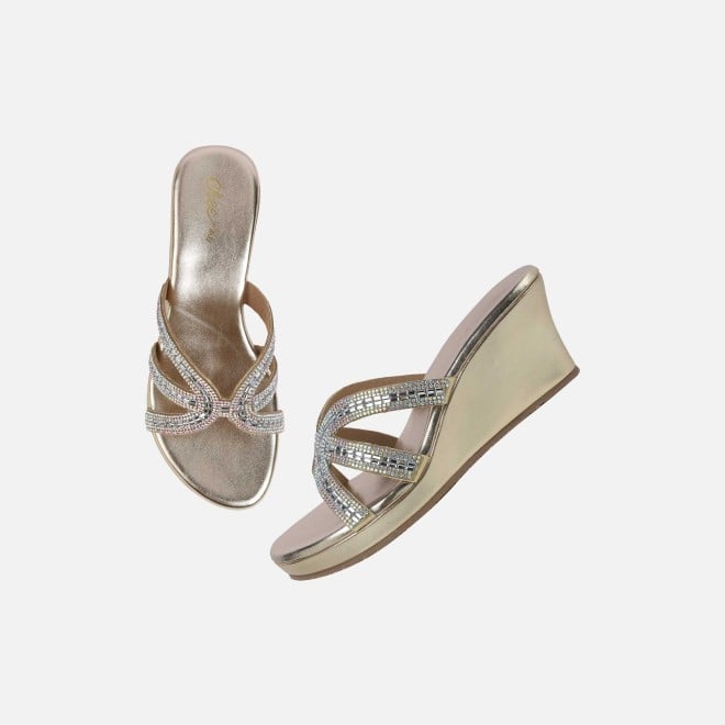 Cheemo Women Gold Party Slip Ons (SKU: 92-259-15-37)