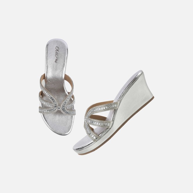 Cheemo Women Silver Party Slip Ons (SKU: 92-259-27-37)