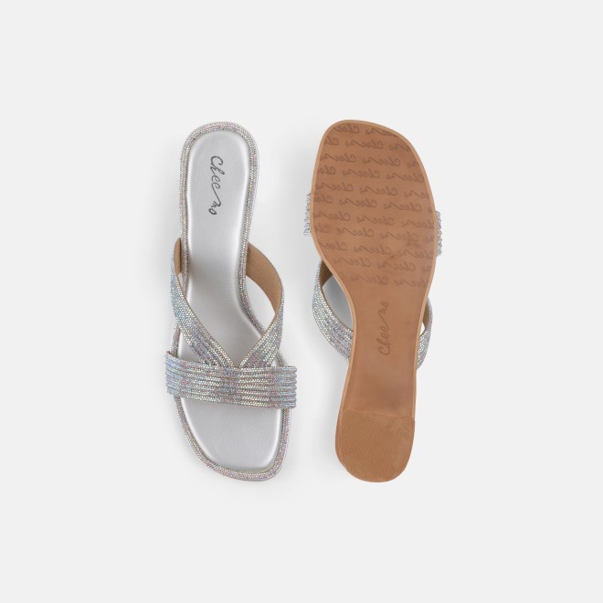 Cheemo Women Silver Ethnic Slip Ons (SKU: 92-260-27-36)