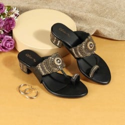 Women Black Ethnic Slip Ons