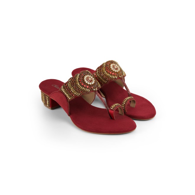Cheemo Women Maroon Ethnic Slip Ons (SKU: 92-261-44-37)