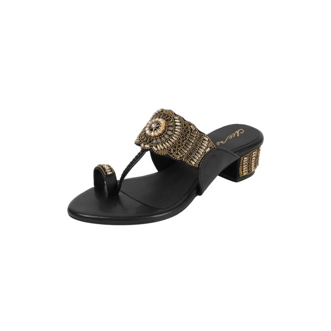 Cheemo Women Black Ethnic Slip Ons (SKU: 92-261-11-37)