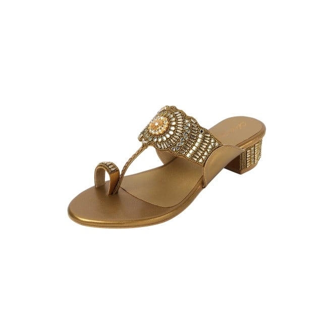 Cheemo Women Antic-gold Ethnic Slip Ons (SKU: 92-261-28-38)
