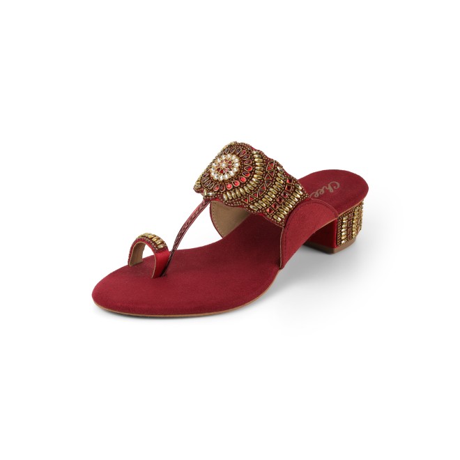 Cheemo Women Maroon Ethnic Slip Ons (SKU: 92-261-44-37)