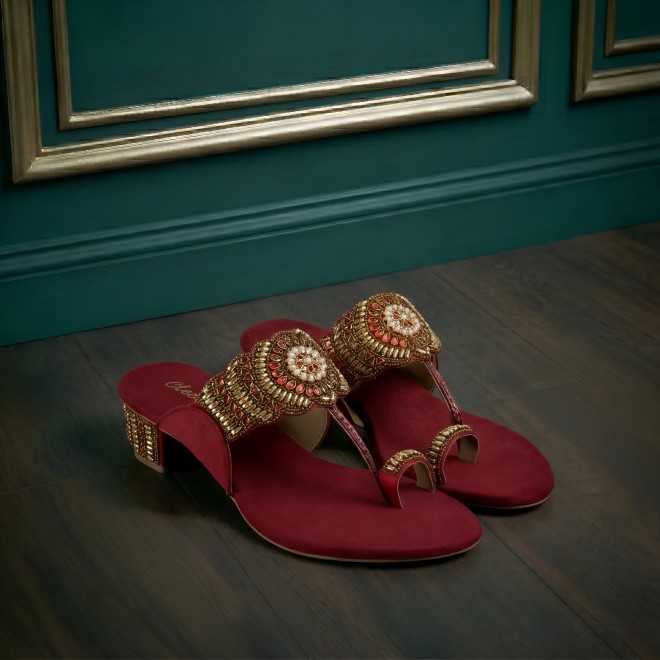 Cheemo Women Maroon Ethnic Slip Ons (SKU: 92-261-44-37)