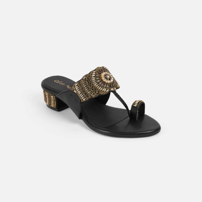 Cheemo Women Black Ethnic Slip Ons (SKU: 92-261-11-37)