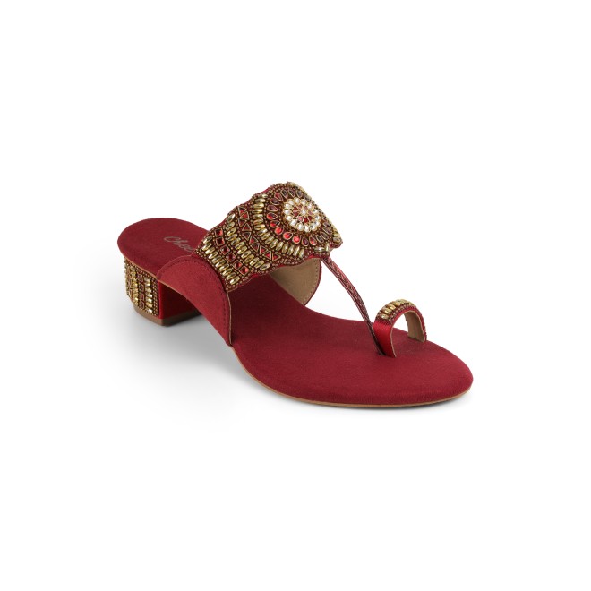 Cheemo Women Maroon Ethnic Slip Ons (SKU: 92-261-44-37)