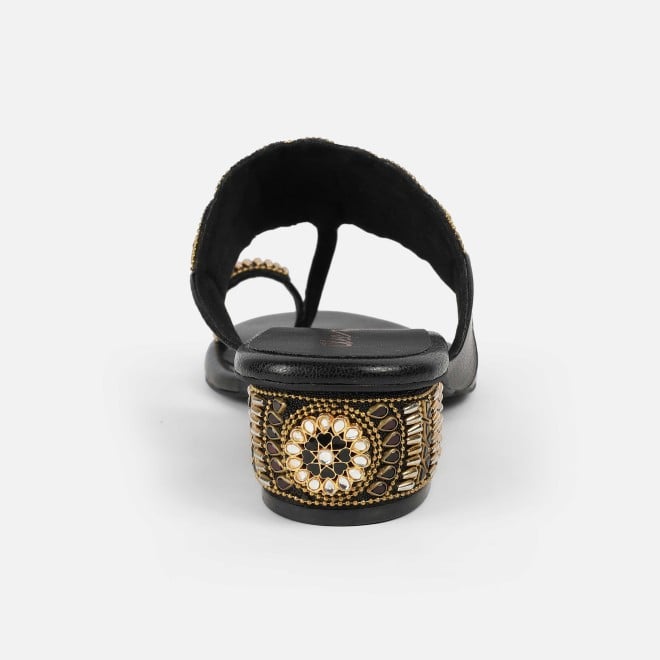 Cheemo Women Black Ethnic Slip Ons (SKU: 92-261-11-37)