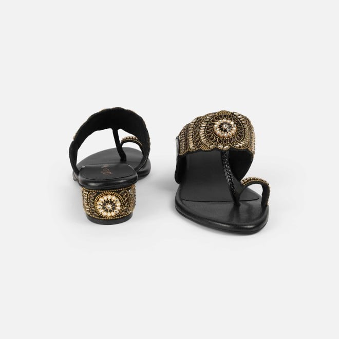 Cheemo Women Black Ethnic Slip Ons (SKU: 92-261-11-37)