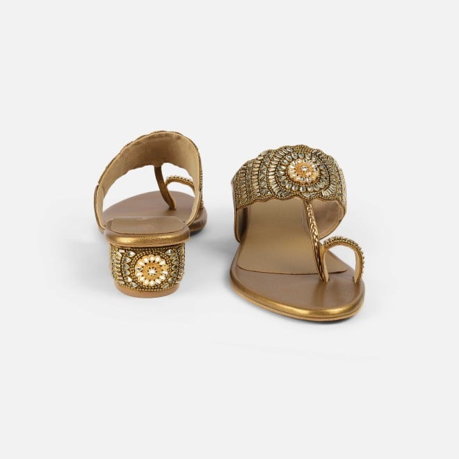 Cheemo Women Antic-gold Ethnic Slip Ons (SKU: 92-261-28-38)