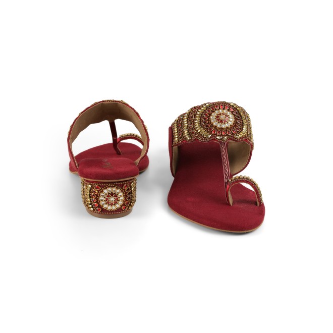 Cheemo Women Maroon Ethnic Slip Ons (SKU: 92-261-44-37)