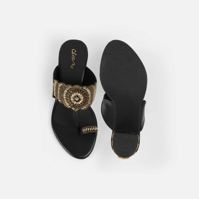 Cheemo Women Black Ethnic Slip Ons (SKU: 92-261-11-37)