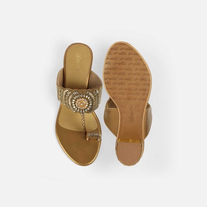 Cheemo Women Antic-gold Ethnic Slip Ons (SKU: 92-261-28-38)