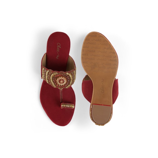 Cheemo Women Maroon Ethnic Slip Ons (SKU: 92-261-44-37)