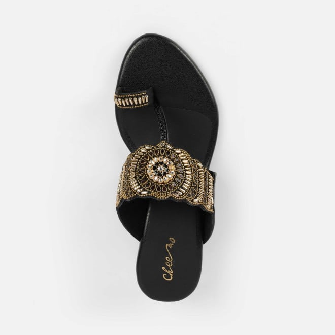 Cheemo Women Black Ethnic Slip Ons (SKU: 92-261-11-37)