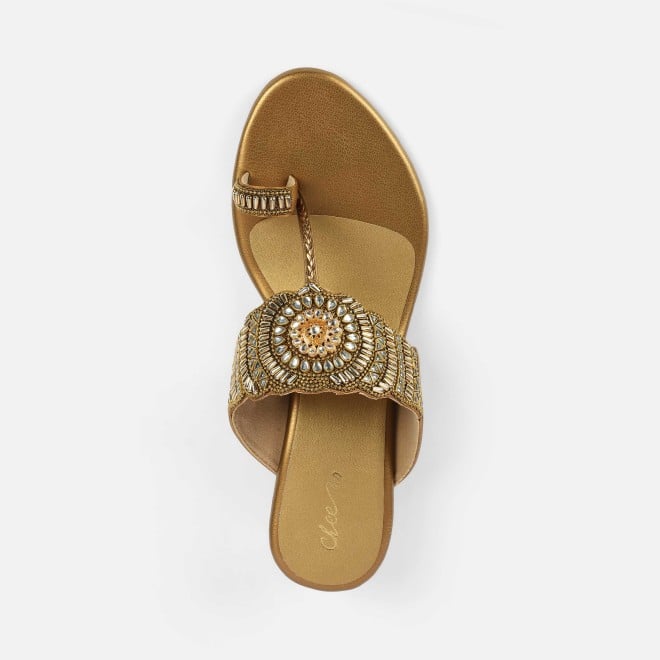 Cheemo Women Antic-gold Ethnic Slip Ons (SKU: 92-261-28-38)