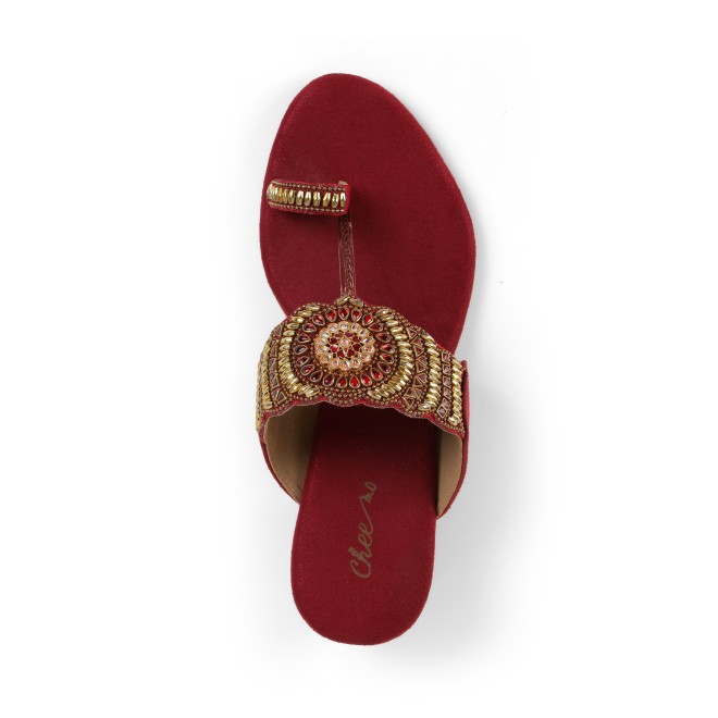 Cheemo Women Maroon Ethnic Slip Ons (SKU: 92-261-44-37)