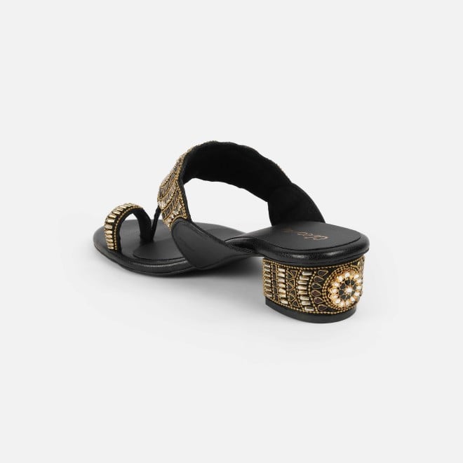 Cheemo Women Black Ethnic Slip Ons (SKU: 92-261-11-37)