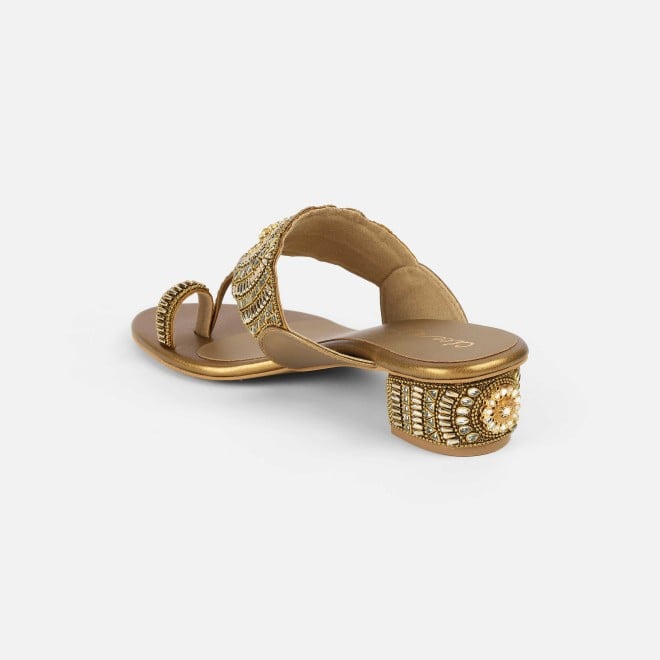 Cheemo Women Antic-gold Ethnic Slip Ons (SKU: 92-261-28-38)