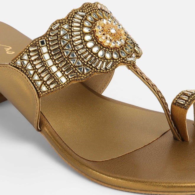 Cheemo Women Antic-gold Ethnic Slip Ons (SKU: 92-261-28-38)