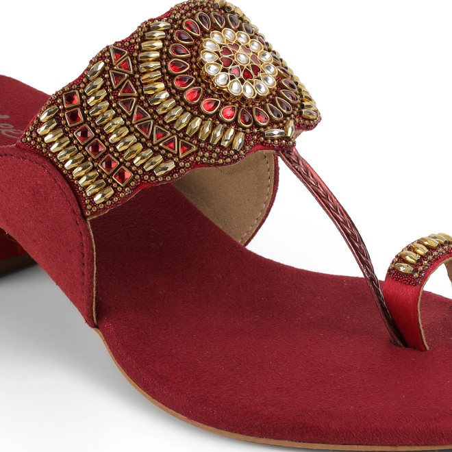 Cheemo Women Maroon Ethnic Slip Ons (SKU: 92-261-44-37)