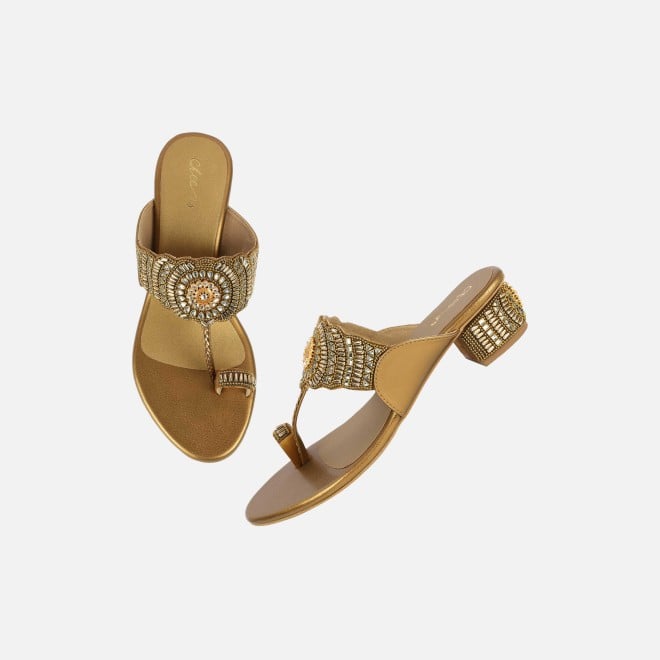 Cheemo Women Antic-gold Ethnic Slip Ons (SKU: 92-261-28-38)
