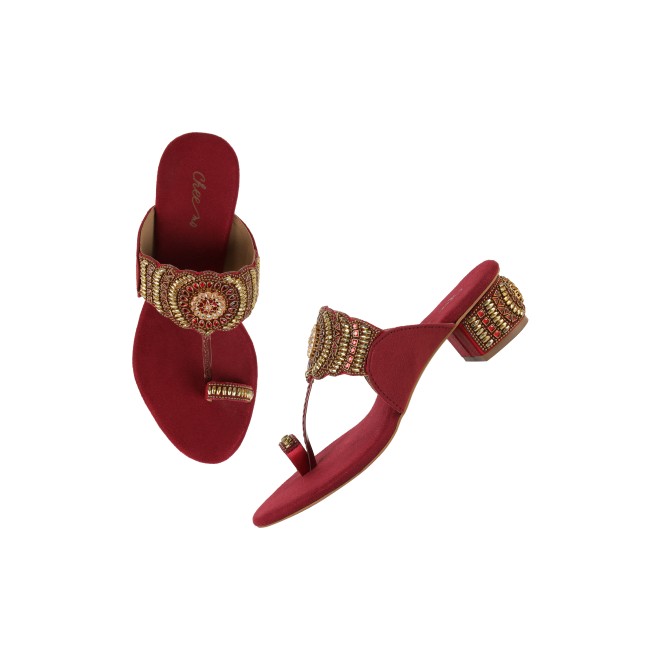 Cheemo Women Maroon Ethnic Slip Ons (SKU: 92-261-44-37)