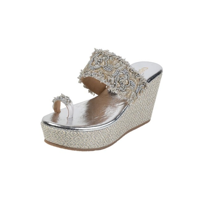 Cheemo Women Silver Ethnic Slip Ons (SKU: 92-264-27-36)