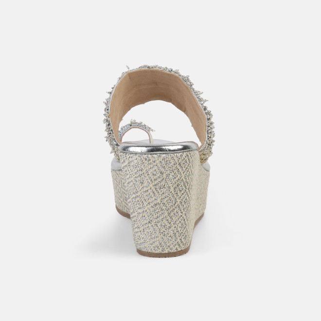 Cheemo Women Silver Ethnic Slip Ons (SKU: 92-264-27-36)