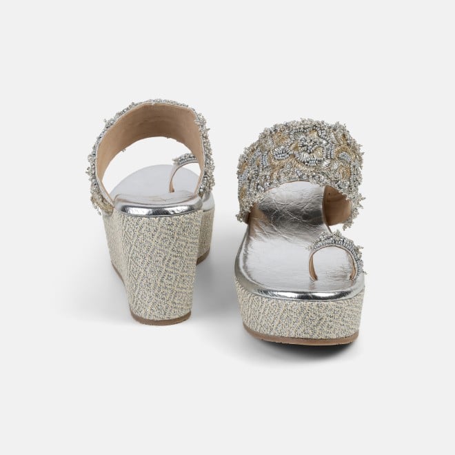 Cheemo Women Silver Ethnic Slip Ons (SKU: 92-264-27-36)