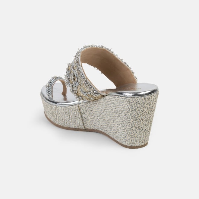 Cheemo Women Silver Ethnic Slip Ons (SKU: 92-264-27-36)