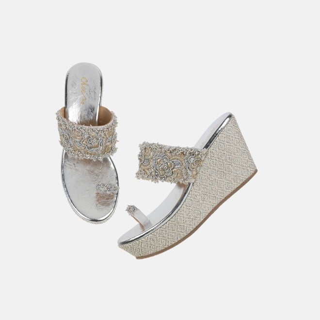 Cheemo Women Silver Ethnic Slip Ons (SKU: 92-264-27-36)