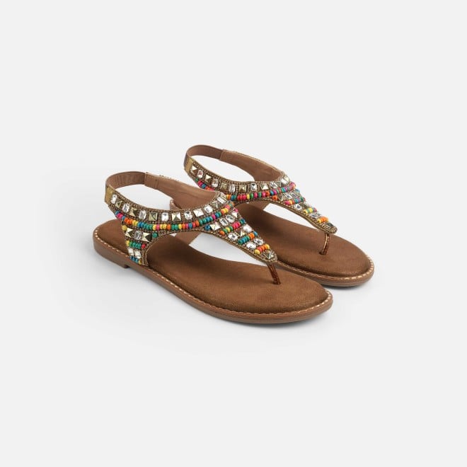 Cheemo Women Antic-gold Ethnic Sandals (SKU: 92-278-28-37)
