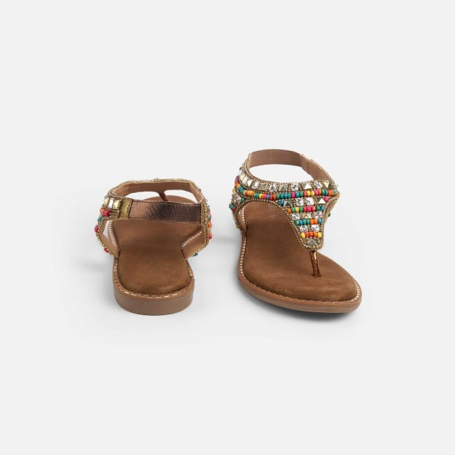 Cheemo Women Antic-gold Ethnic Sandals (SKU: 92-278-28-37)