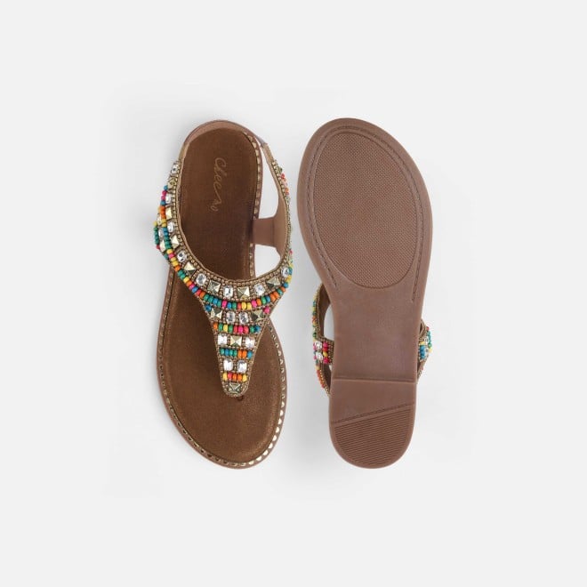 Cheemo Women Antic-gold Ethnic Sandals (SKU: 92-278-28-37)