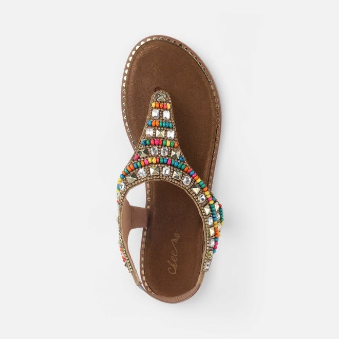 Cheemo Women Antic-gold Ethnic Sandals (SKU: 92-278-28-37)