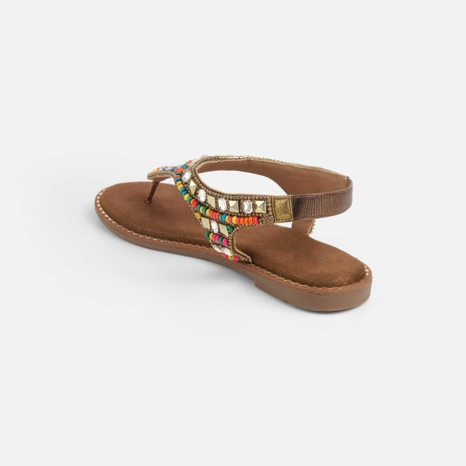 Cheemo Women Antic-gold Ethnic Sandals (SKU: 92-278-28-37)
