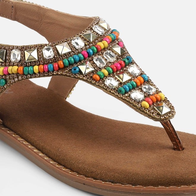 Cheemo Women Antic-gold Ethnic Sandals (SKU: 92-278-28-37)