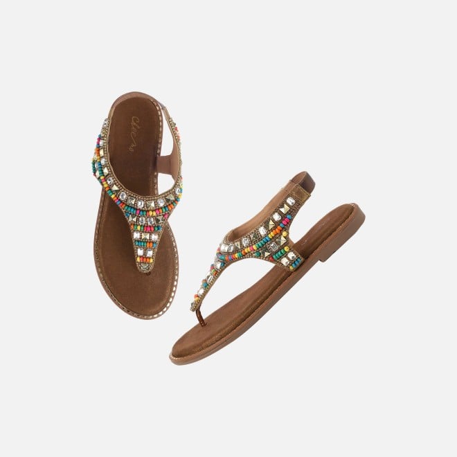 Cheemo Women Antic-gold Ethnic Sandals (SKU: 92-278-28-37)